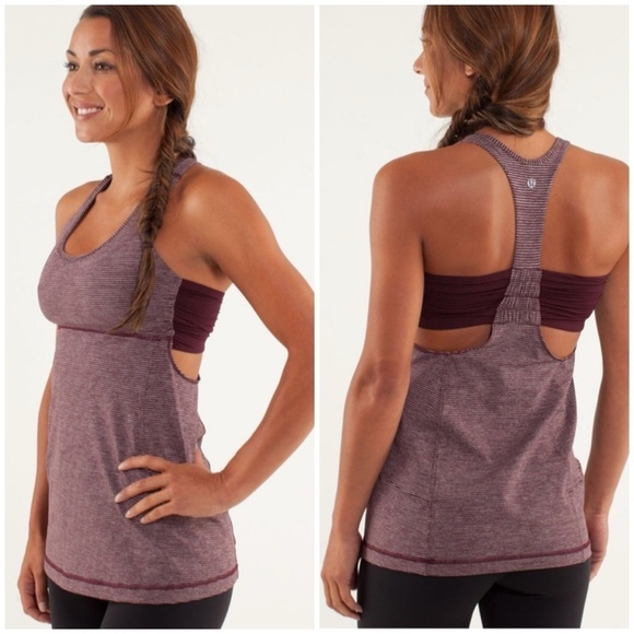 Lululemon Turbo Tank Tonka Stripe Bordeaux Drama Purple Built In Bra Sz 6 - Picture 1 of 13